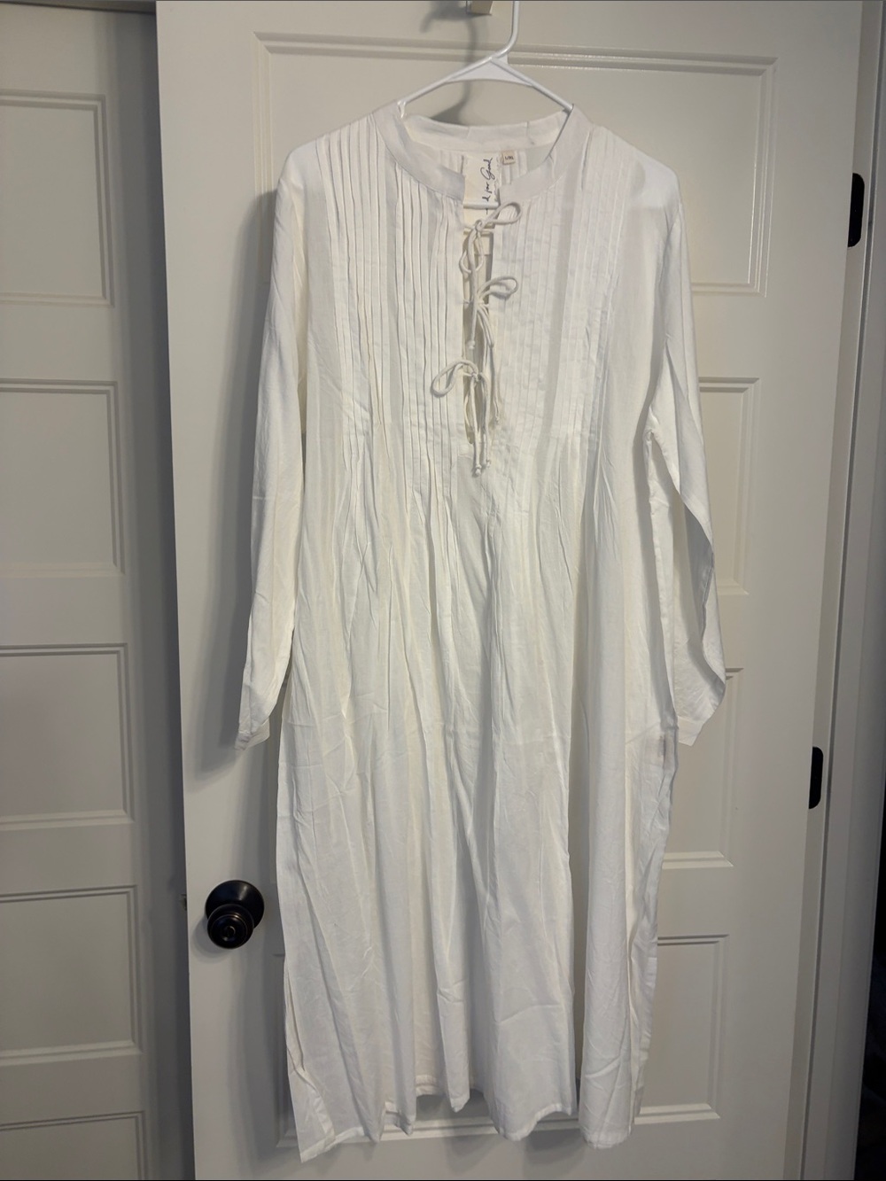 White Maxi Dress with Pintuck Front and Tie Closure